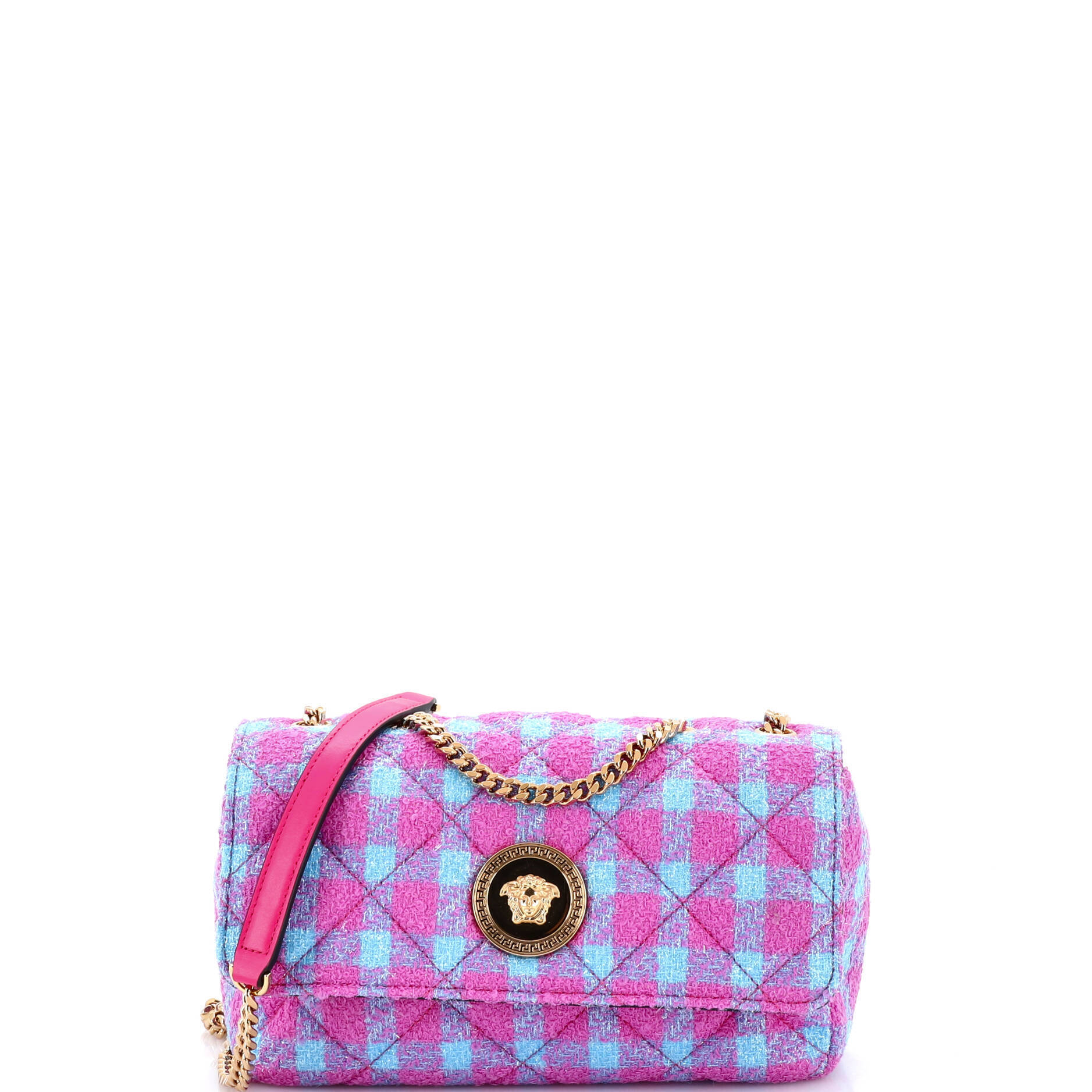 Versace East West Medusa Icon Chain Flap Bag Quilted Tweed